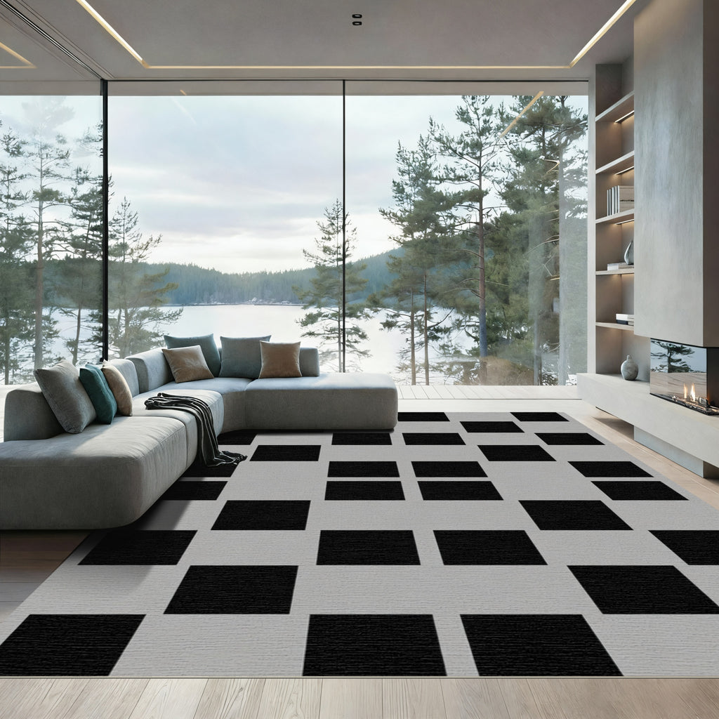 Black and Gray Checkerboard Square Rug