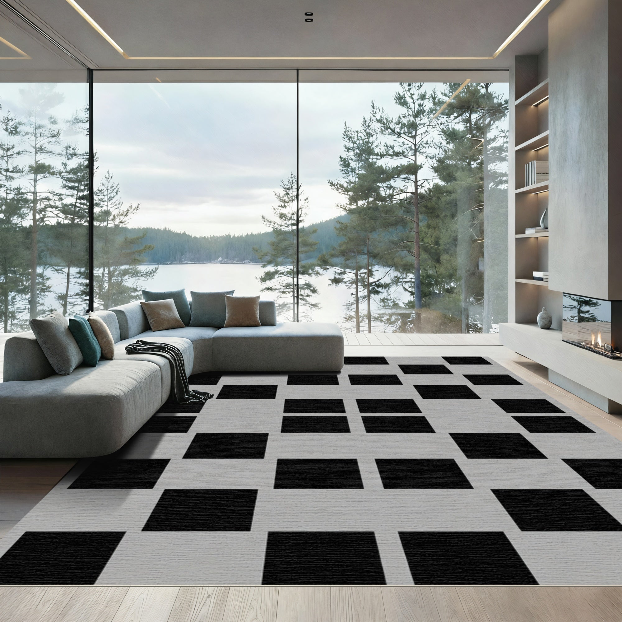 Black and Gray Checkerboard Square Rug
