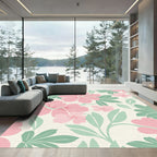 Pink Soft Floral Foliage Composition Rug