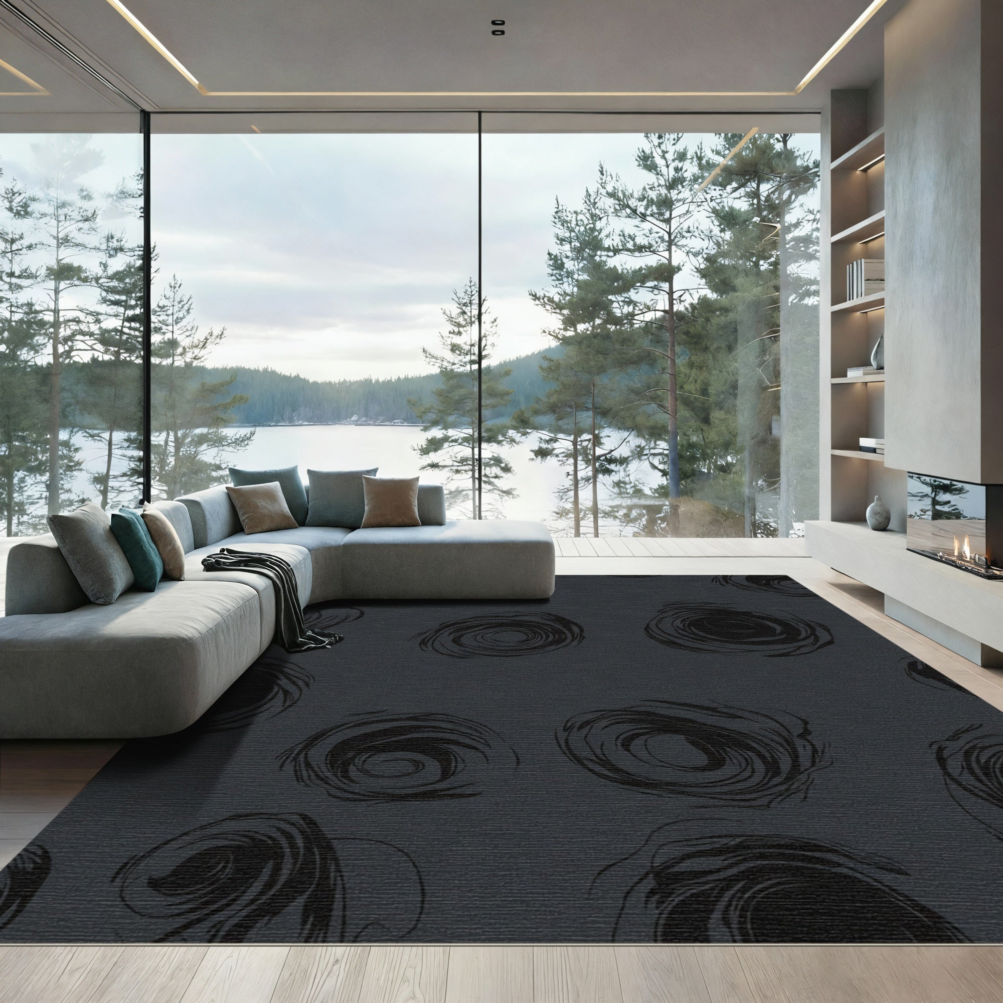 Dark Gray Sketchy Rose Medallions Rug