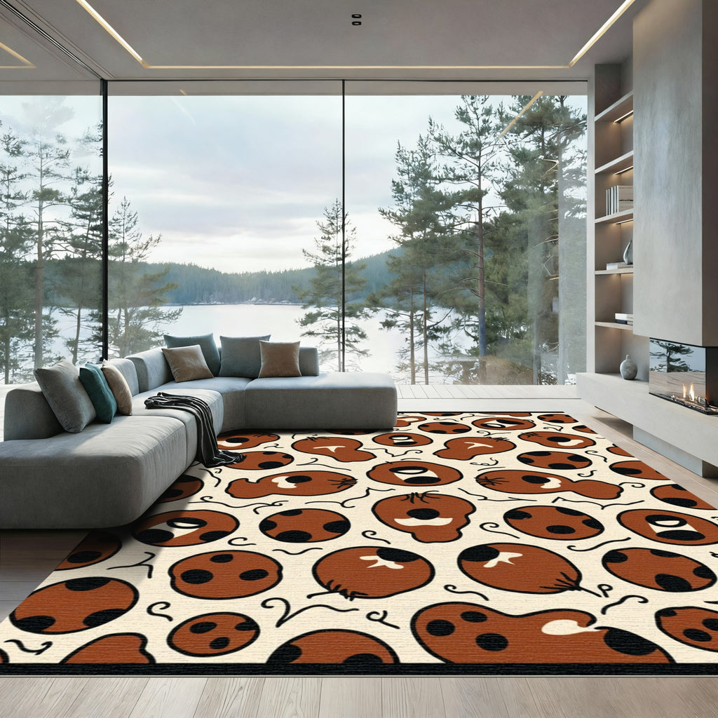 Brown Ochre Playful Figures Random Layout Rug