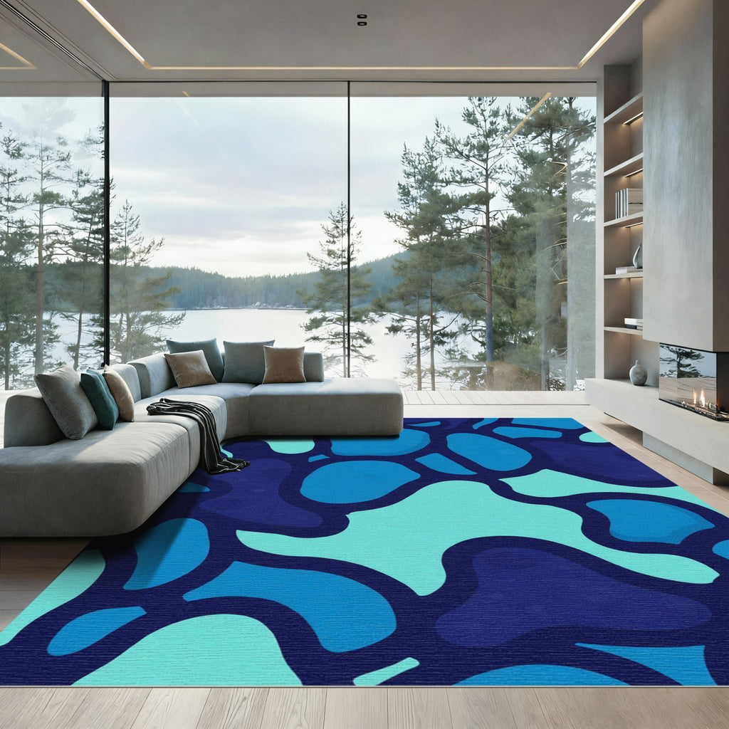 Abstract Blue Organic Cell Rug