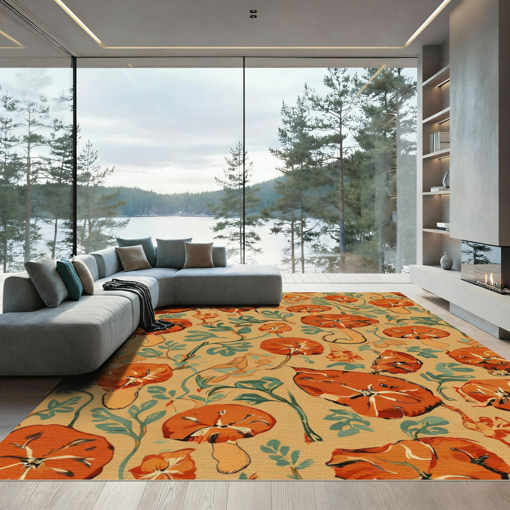 Orange Mushroom Vine Autumn Scenic Rug