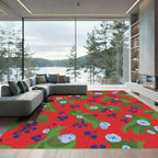 Red Blue Berry Floral Swirl Rug
