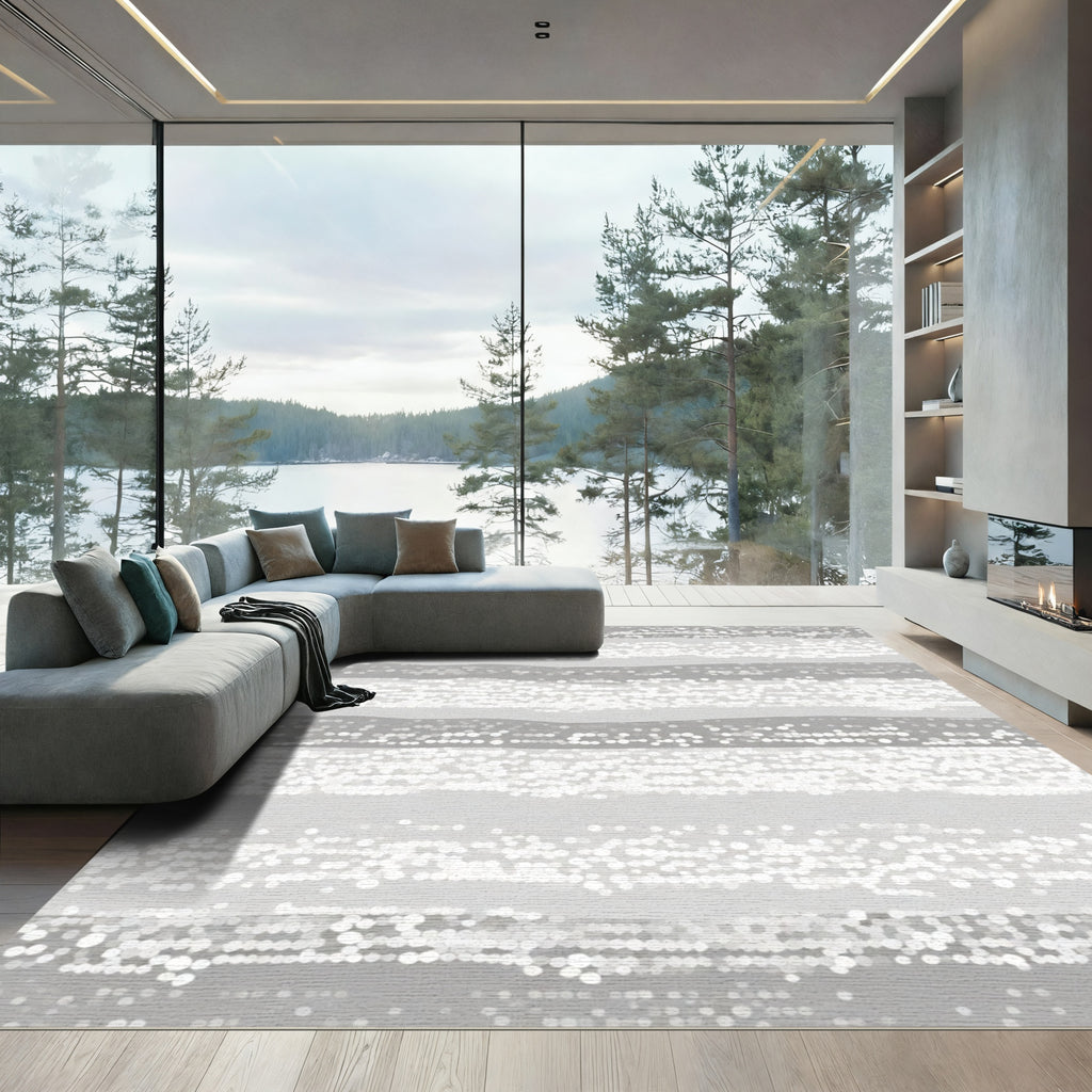 Silver Abstract Dotted Stripe Rug
