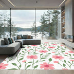 Pink Daisy Floral Vine Composition Rug