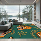 Fierce Orange Tiger Jungle Leaf Rug