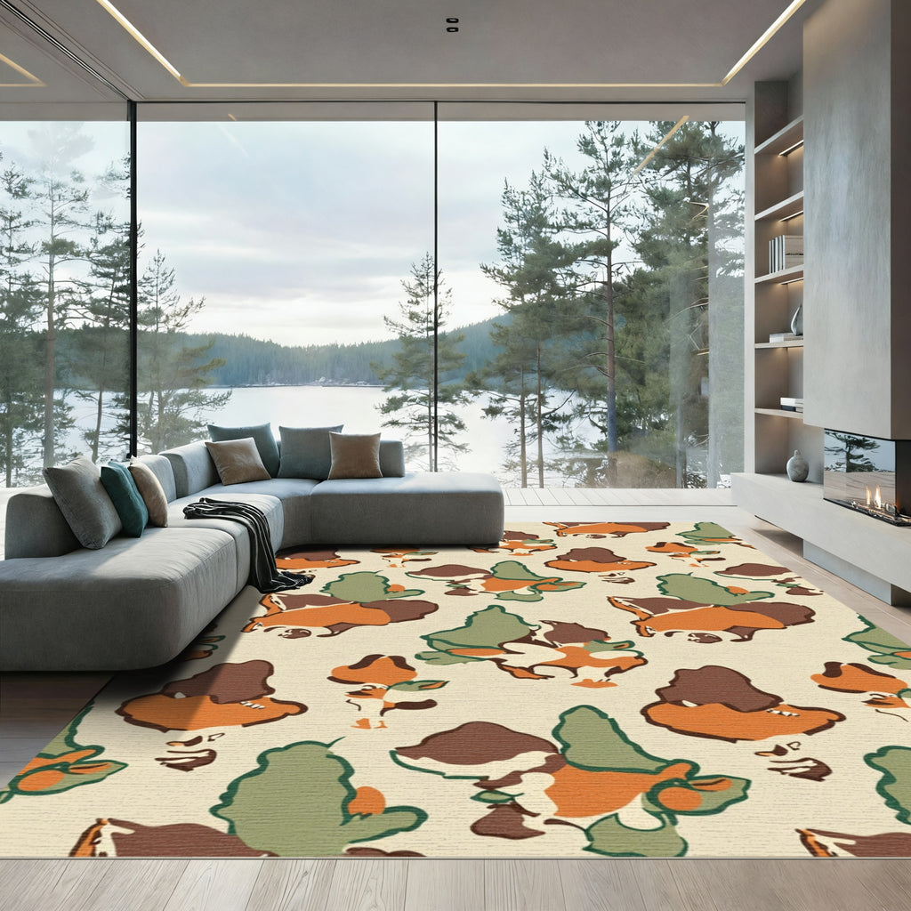 Earthy Camouflage Abstract Shapes Rug