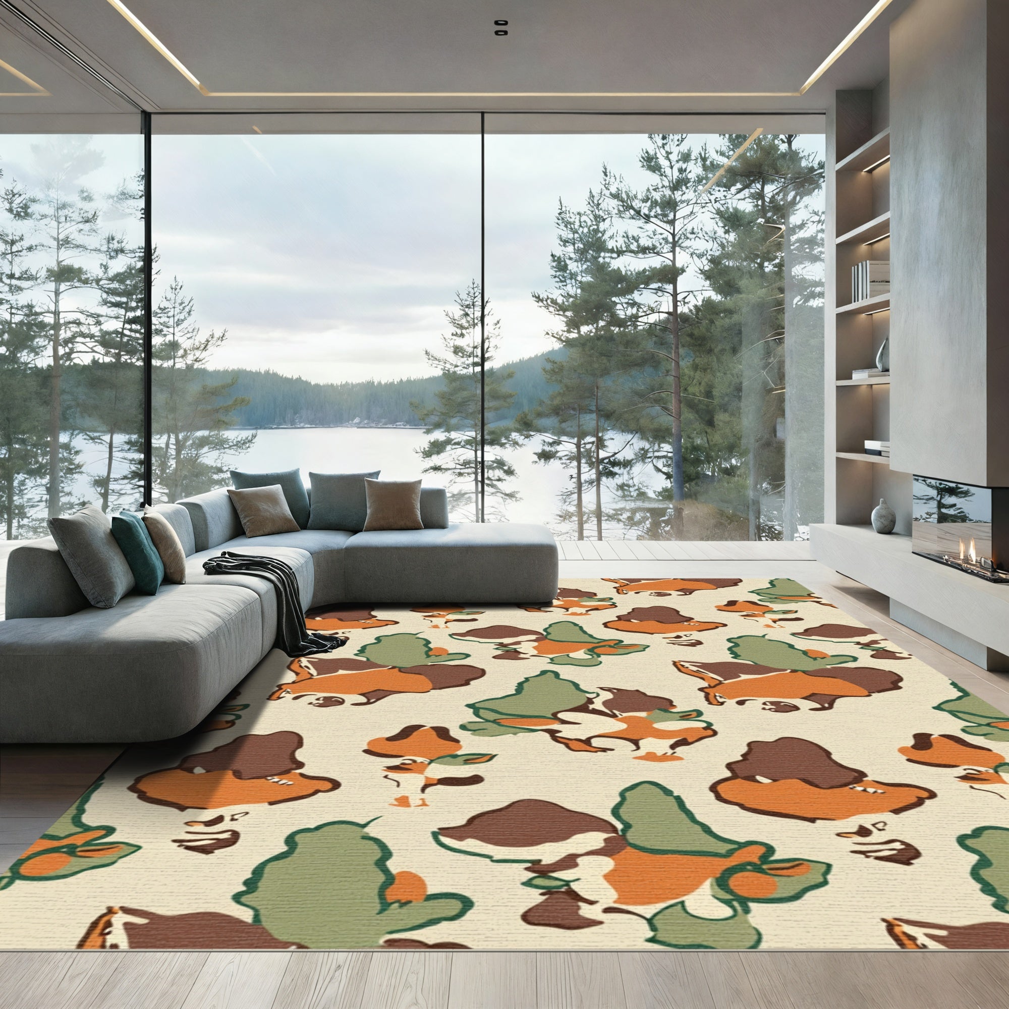 Earthy Camouflage Abstract Shapes Rug