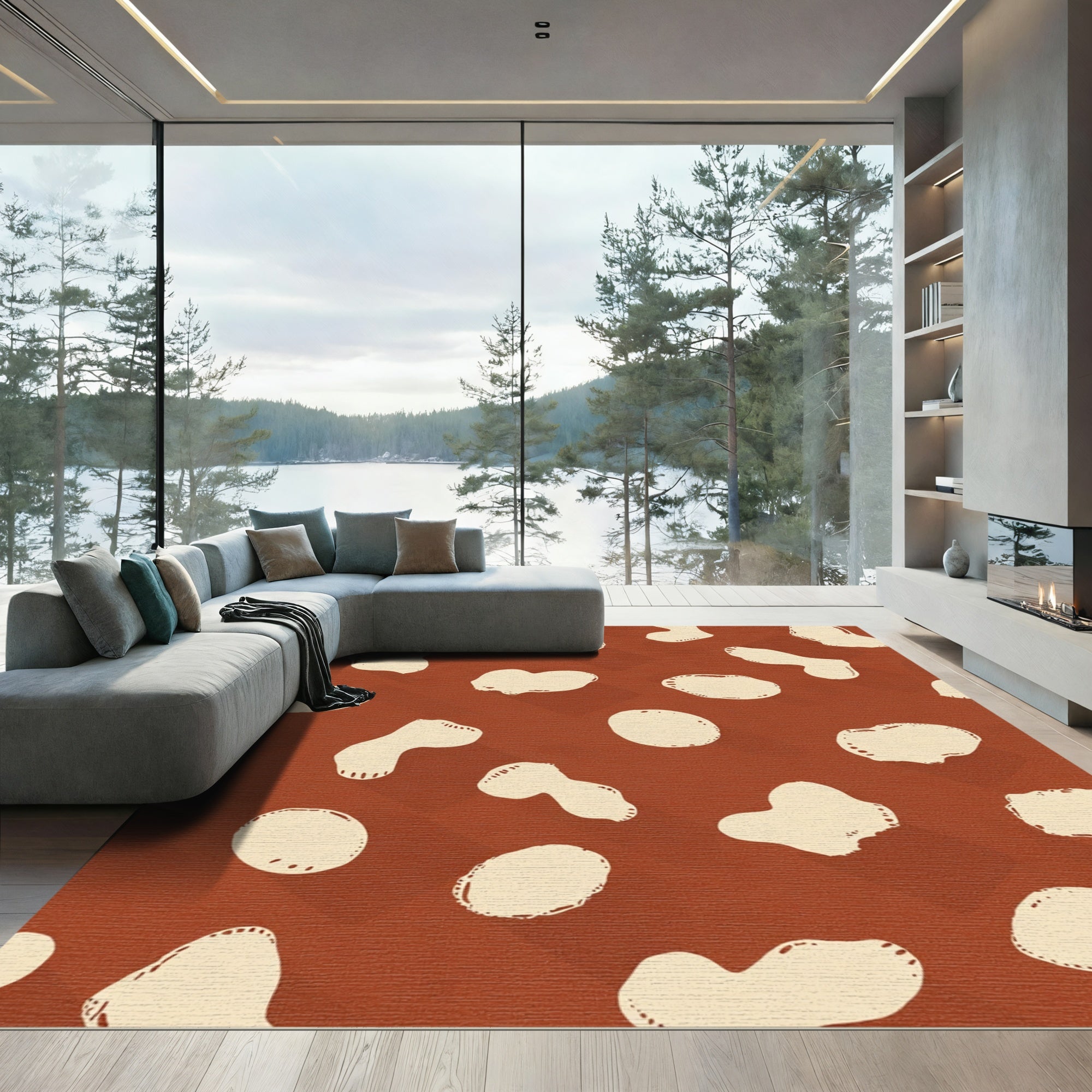 Rust Cream Organic Blob Flow Rug
