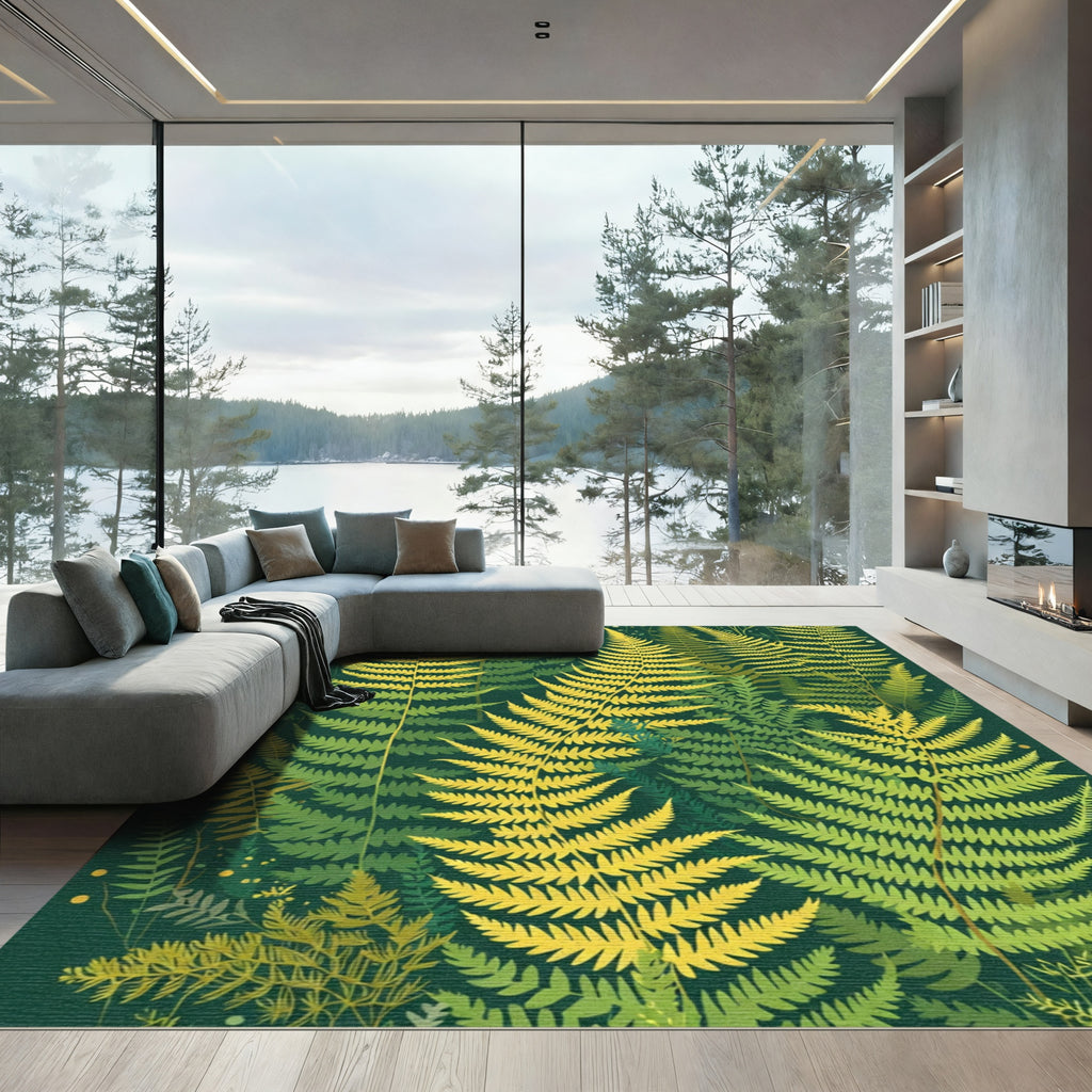 Golden Fern Forest Rich Green Rug
