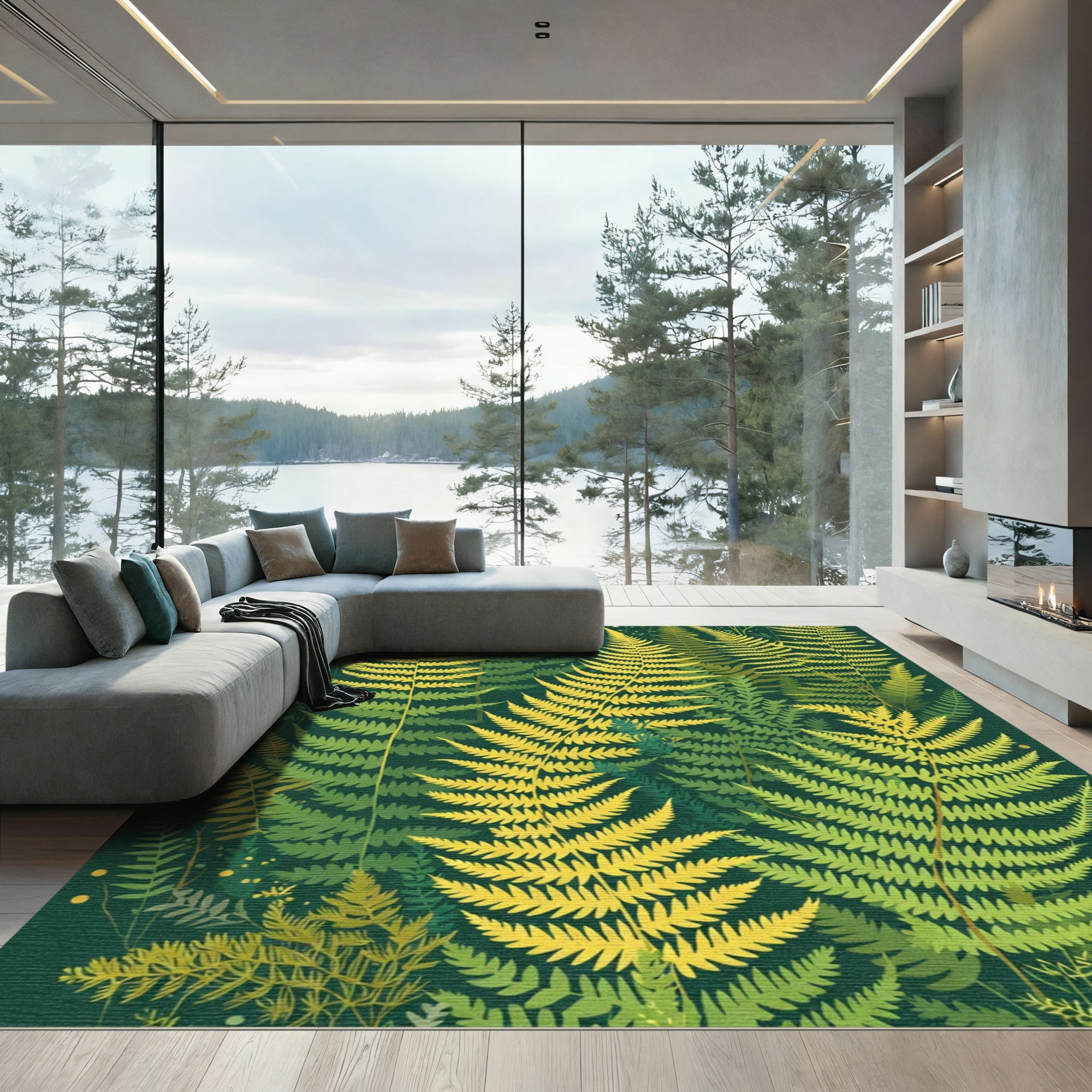 Golden Fern Forest Rich Green Rug