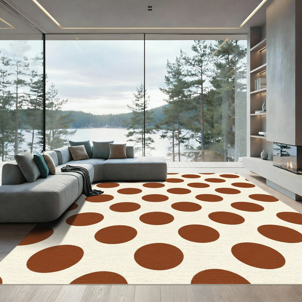 Warm Cream Brown Polka Dot Rug