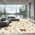 Brown Feline And Floral Whimsical Repeat Rug