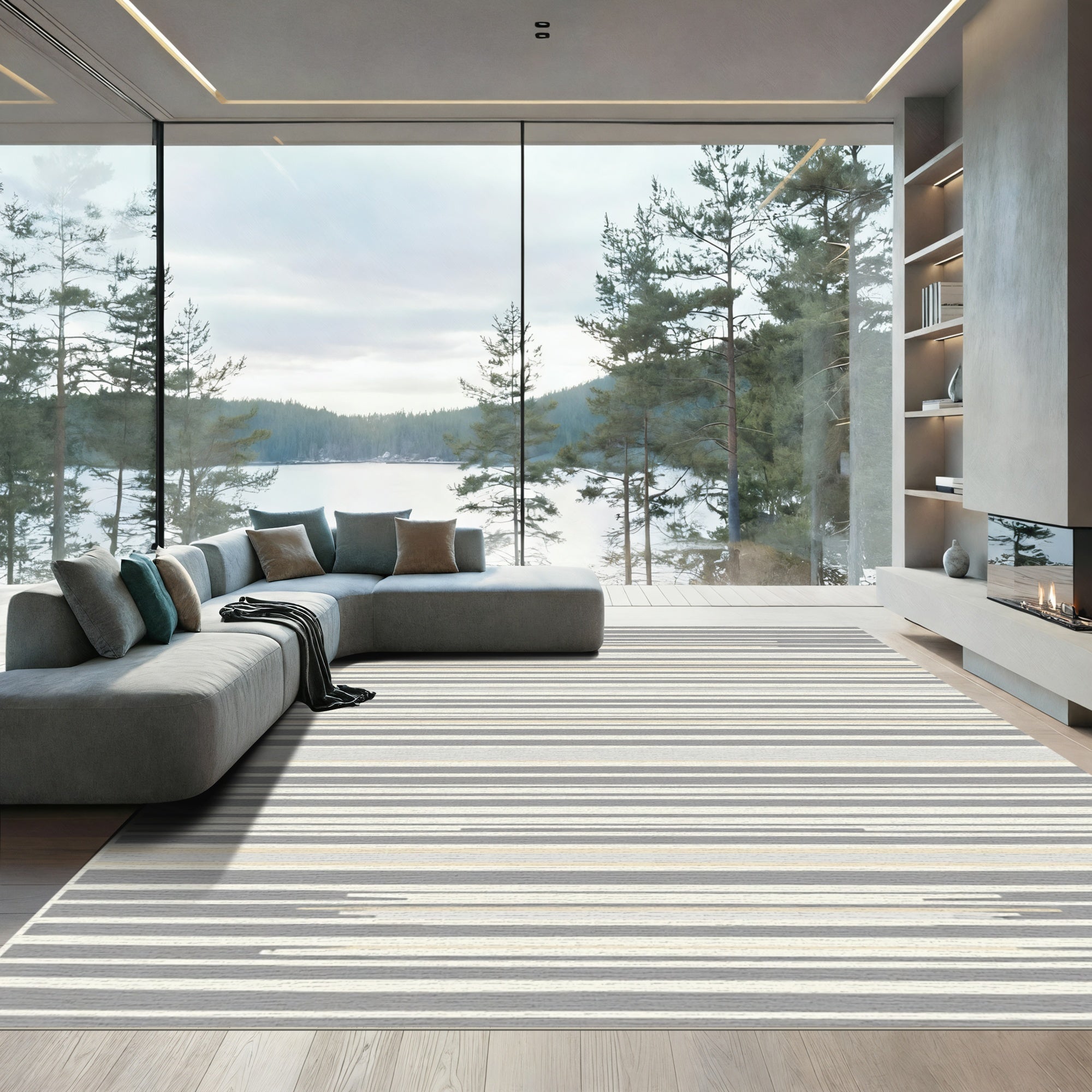 Subtle Gray Beige Thin Stripe Rugblockquote Rug