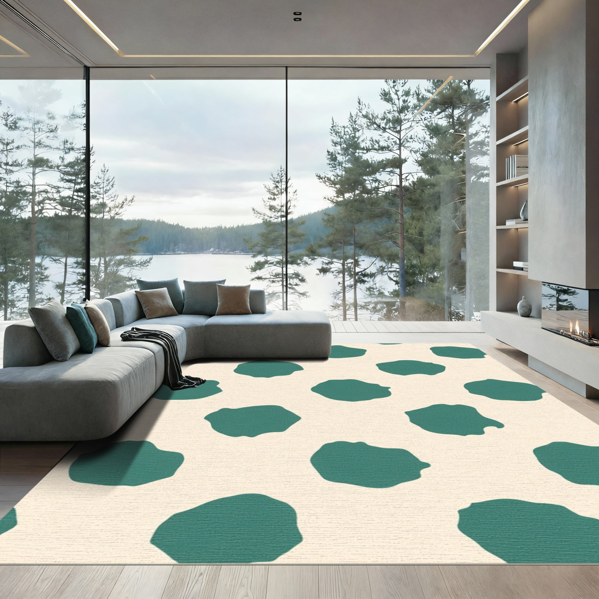 Teal Organic Spots Cream Rug