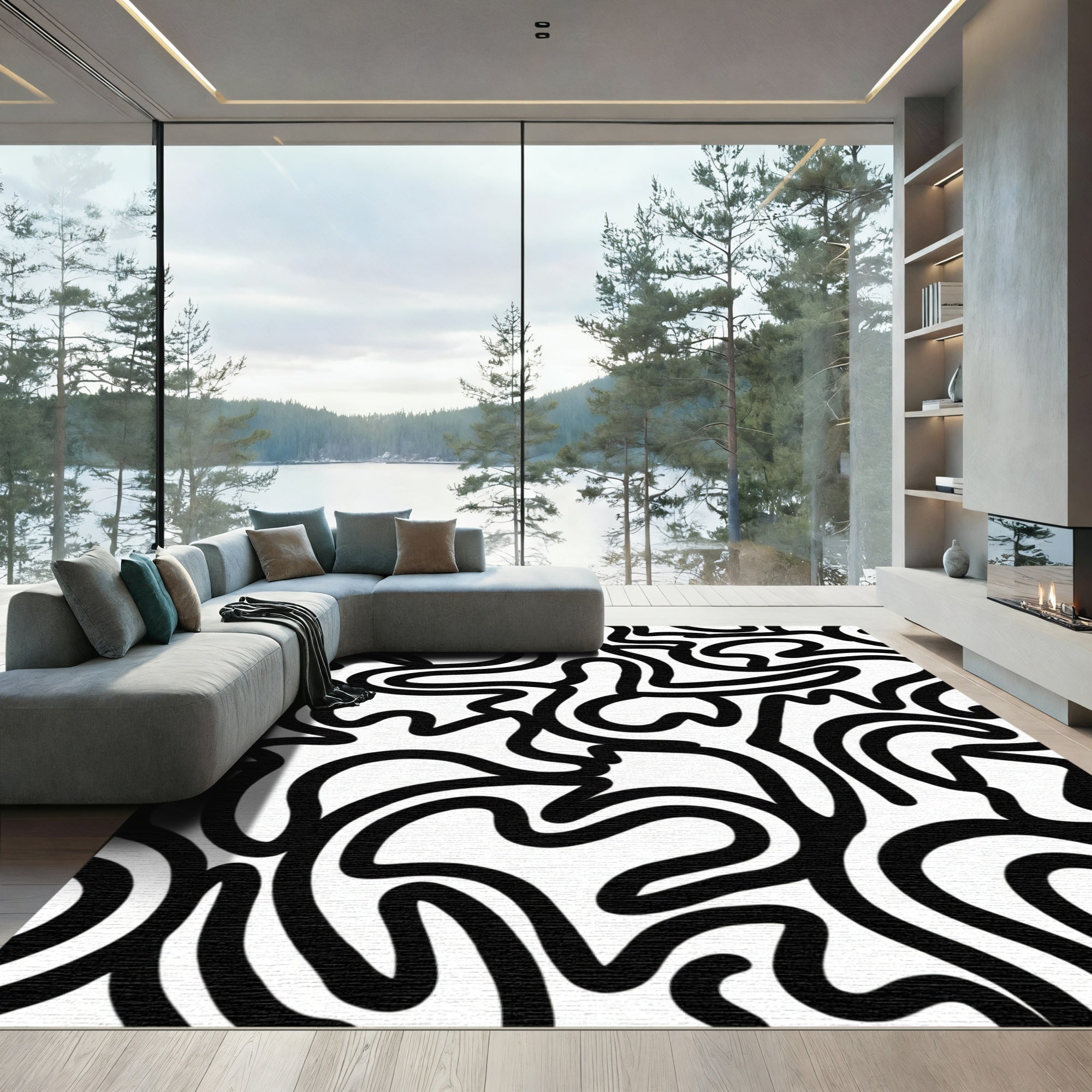 Bold Black Abstract Continuous Line Rug