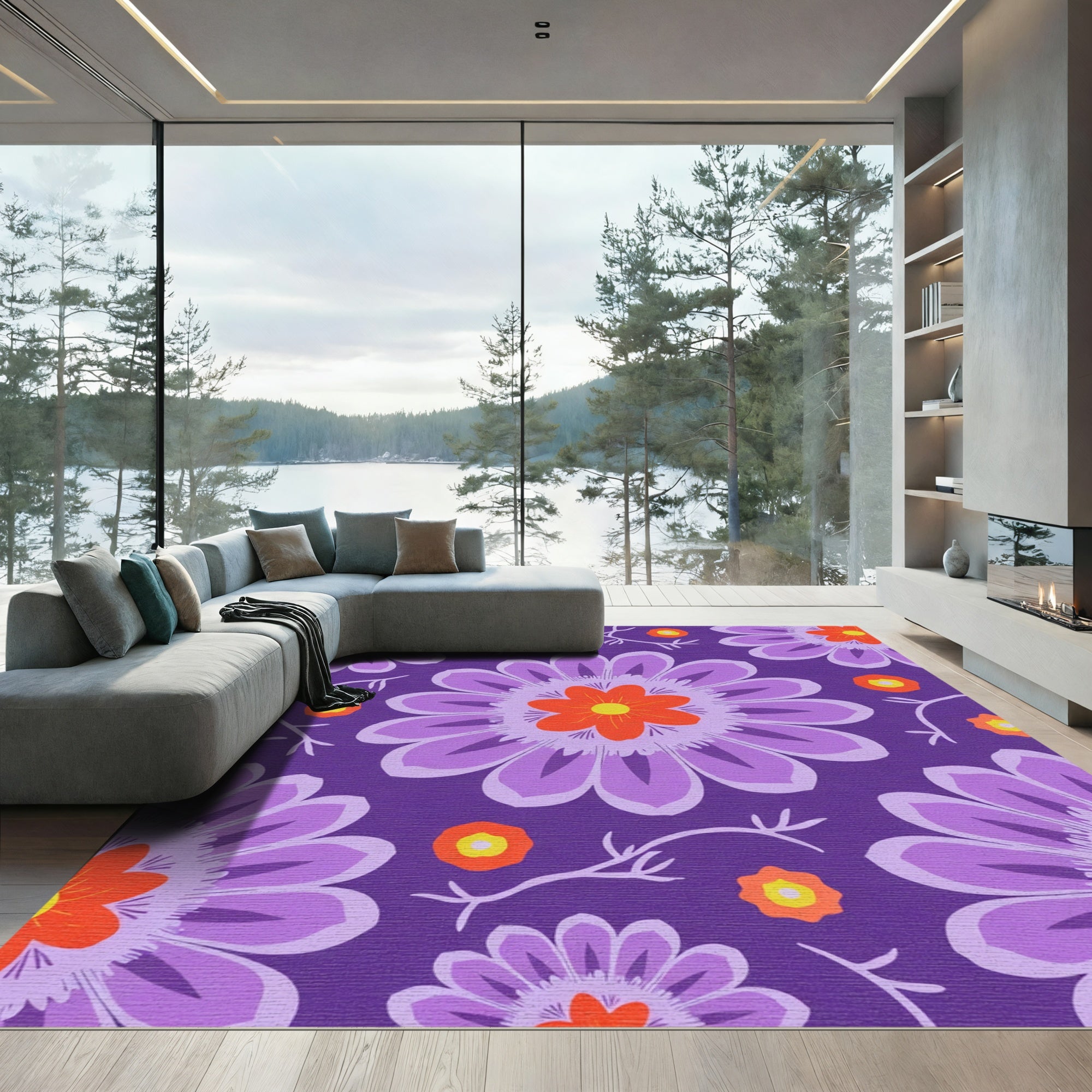 Vibrant Purple Floral Medallion Rug