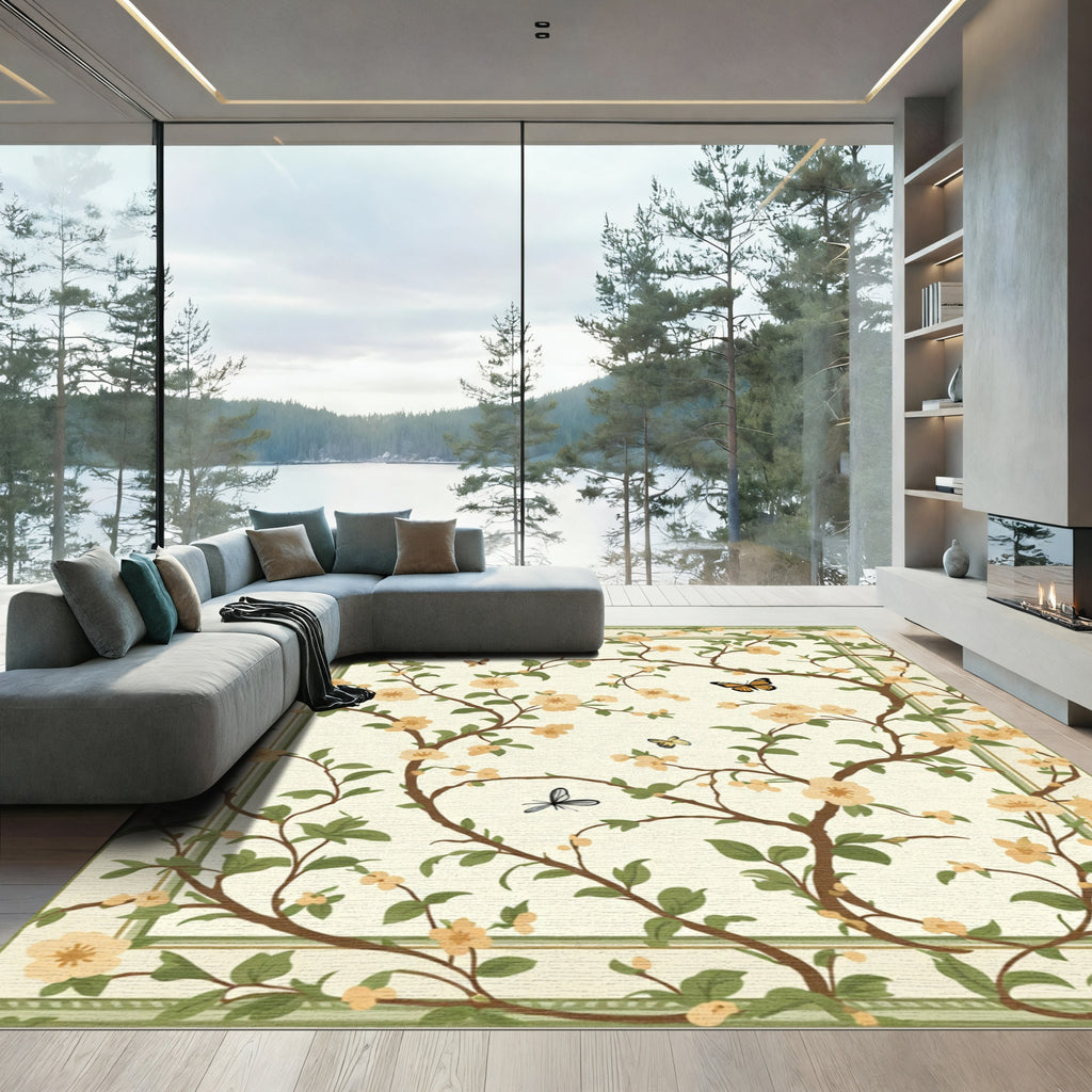 Floral Branch Butterfly Garden Rug