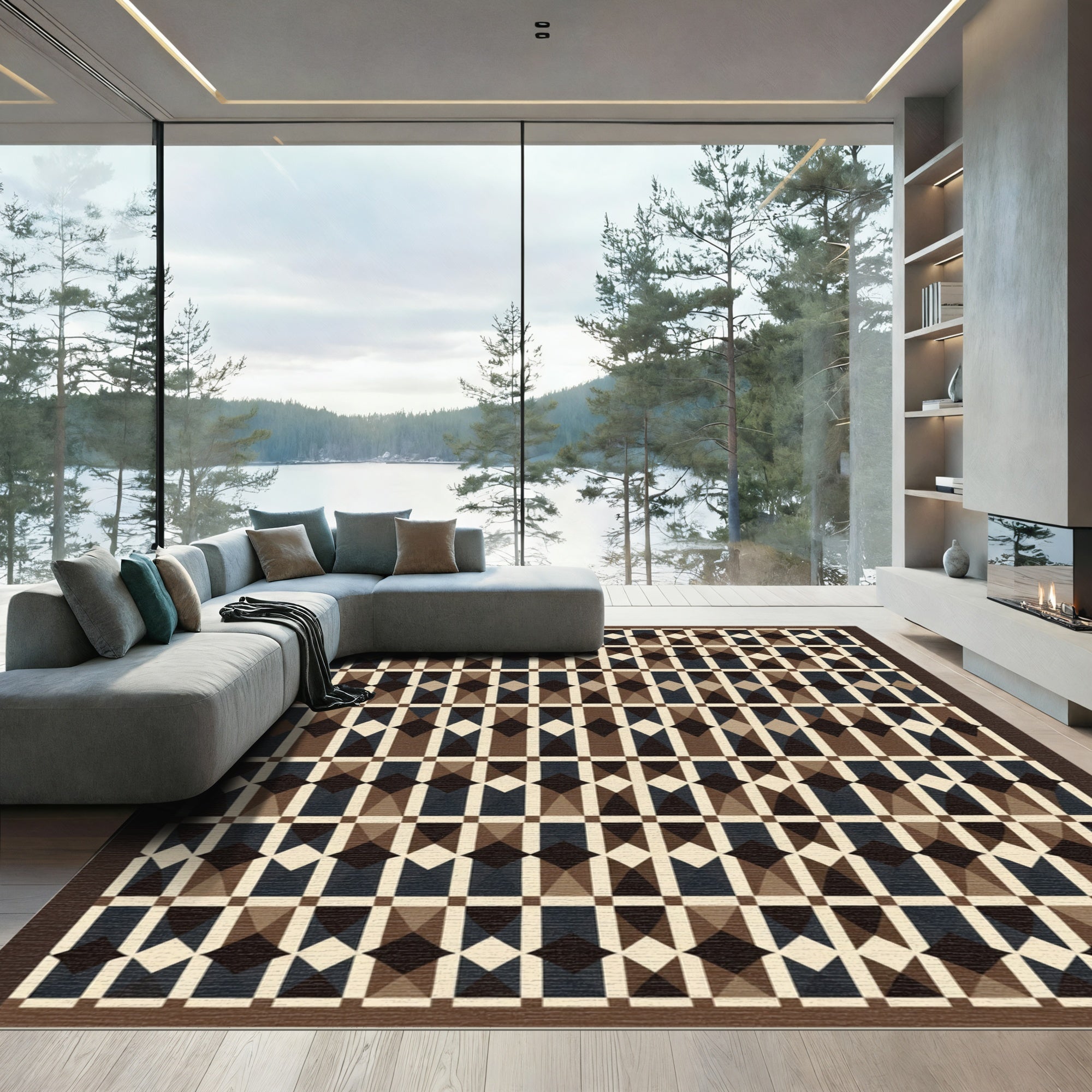 Geometric Diamond Brown Multi-Color Rug