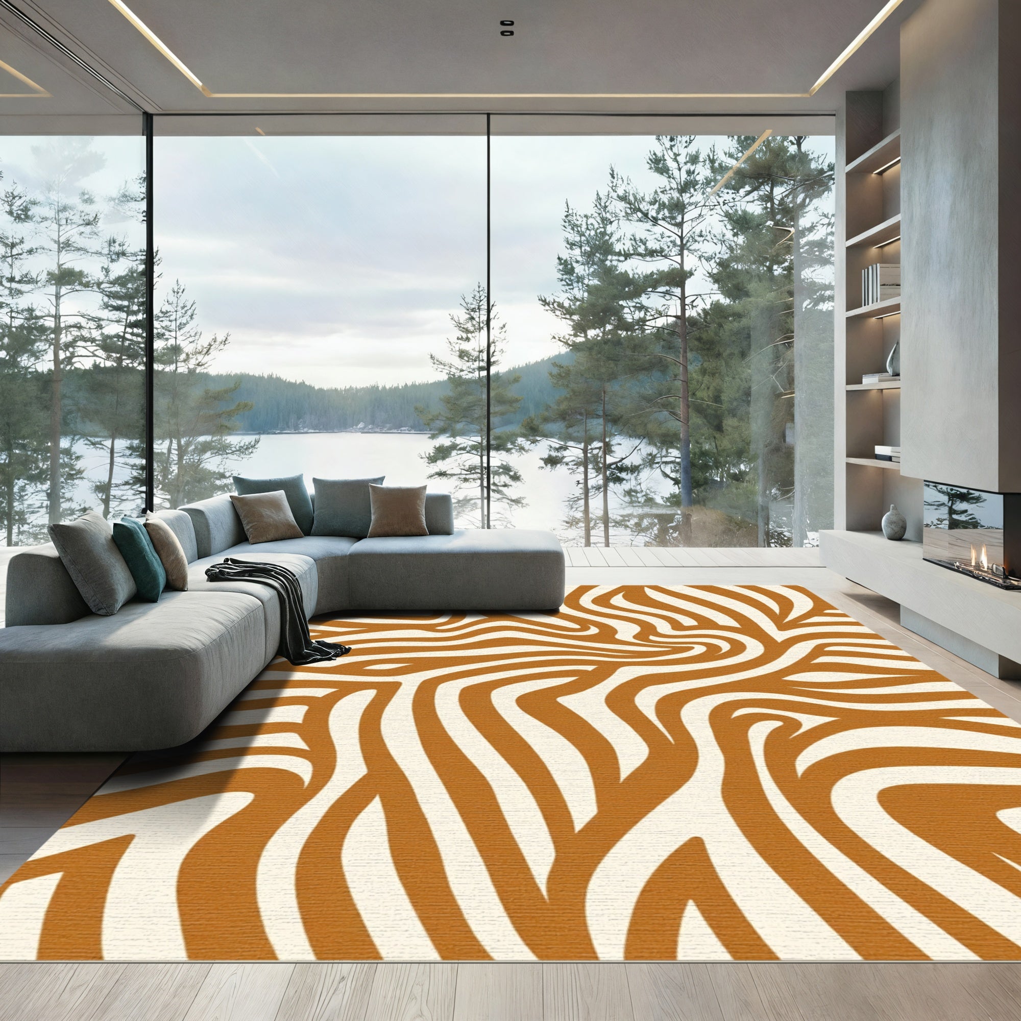 Warm Tan Auburn Swirls Rug