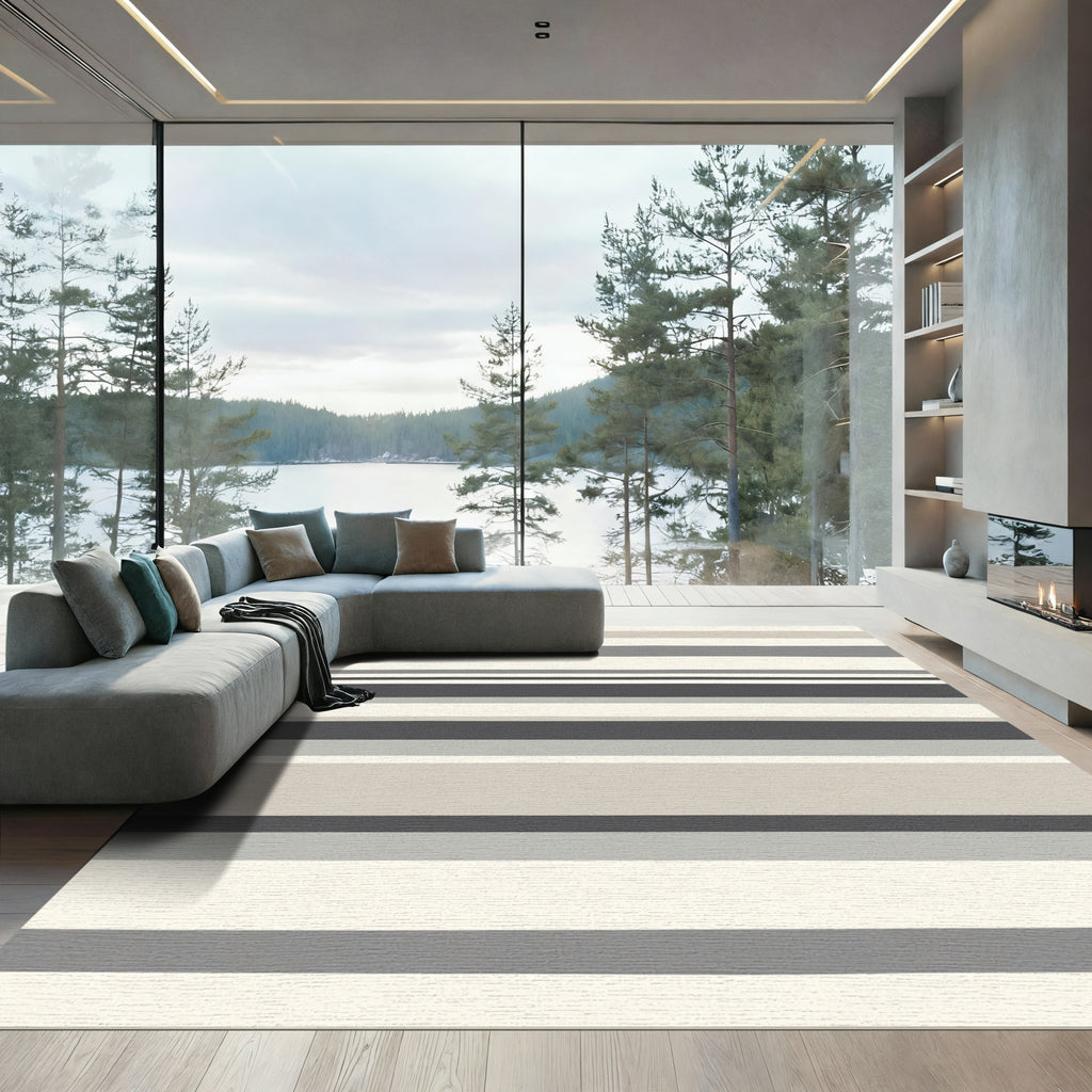 Modern Neutral Tone Striped Rug
