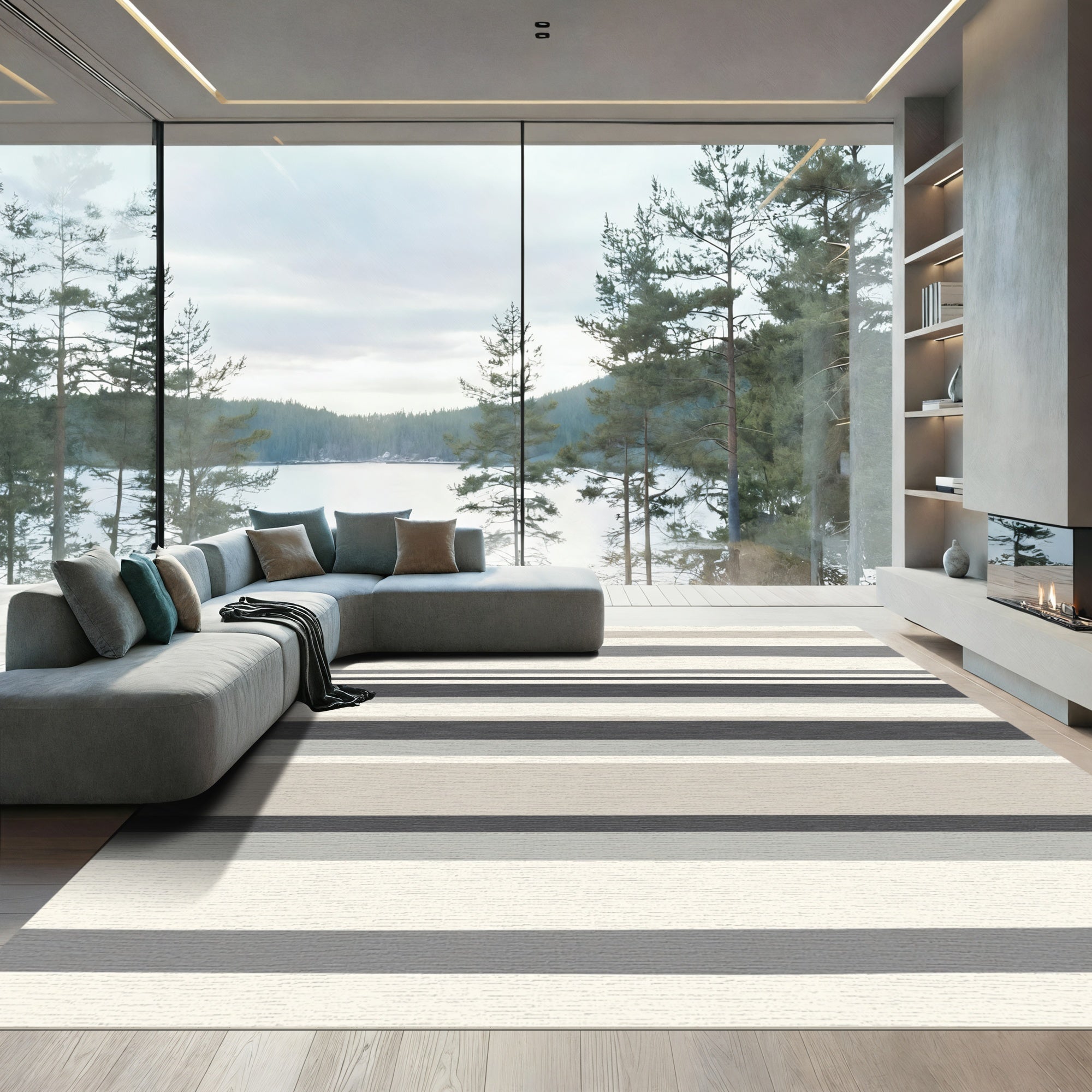 Modern Neutral Tone Striped Rug