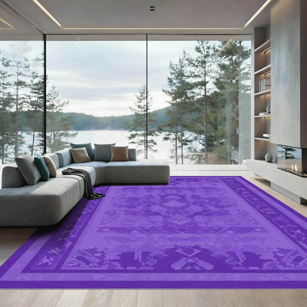 Amethyst Pixelated Geometric Borders Rug
