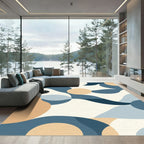 Blue Tan Abstract Organic Shape Rug