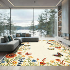 Vibrant Butterfly Meadow Floral Border Rug