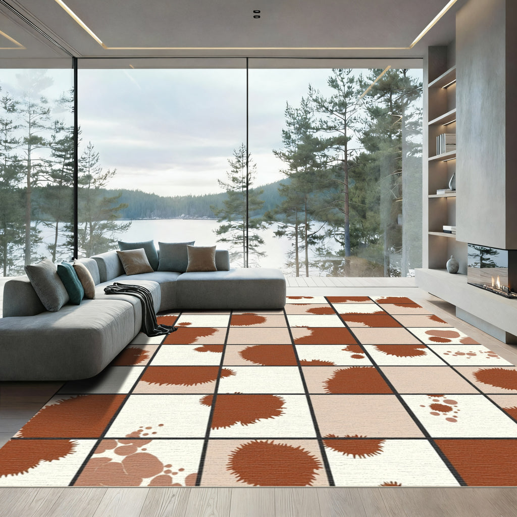 Brown Splatter Abstract Square Rug