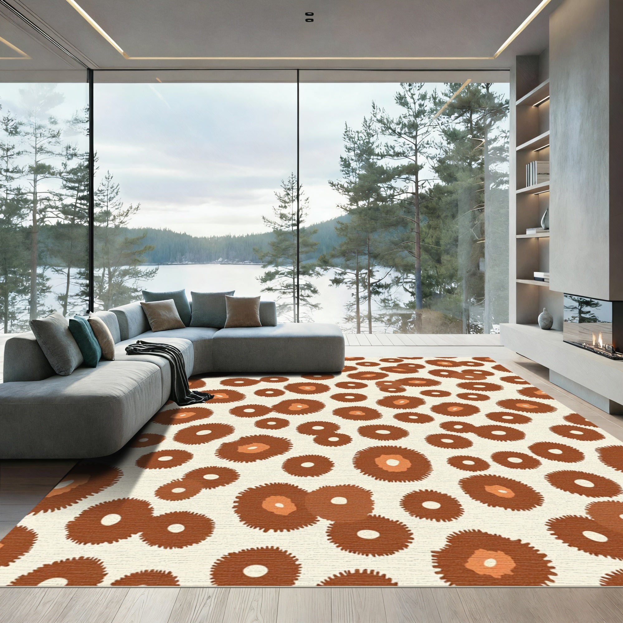 Brown Orange Spotted Animal Print Rug