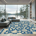 Deep Blue Cream Organic Circles Rug