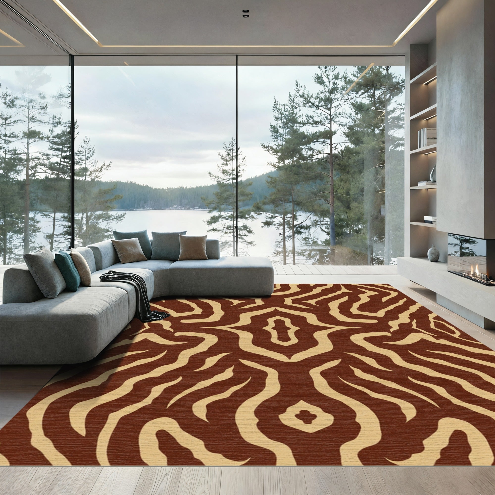 Brown Tan Zebra Stripe Symmetry Rug