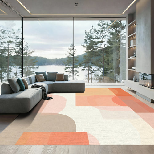 Abstract geometric peach terracotta blocks Rug