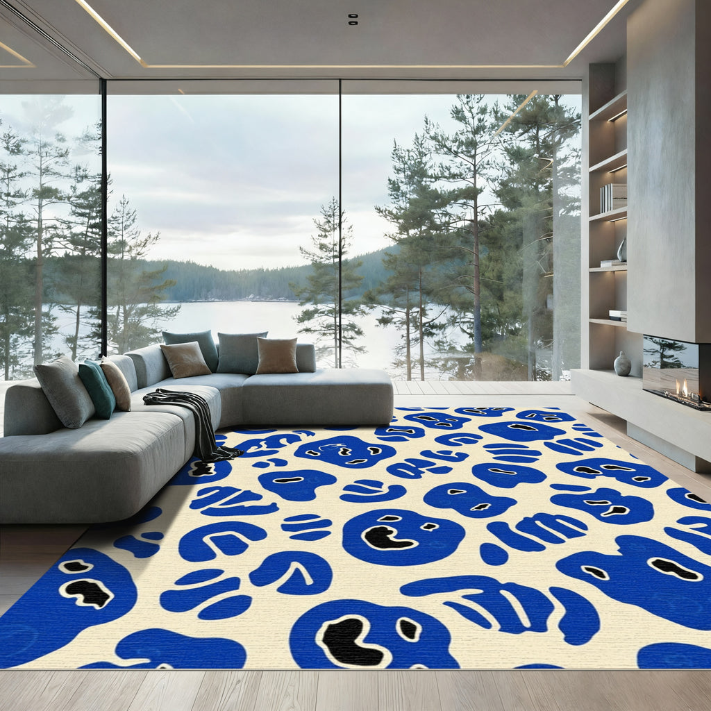 Bold Blue Amoeba Organic Shapes Rug