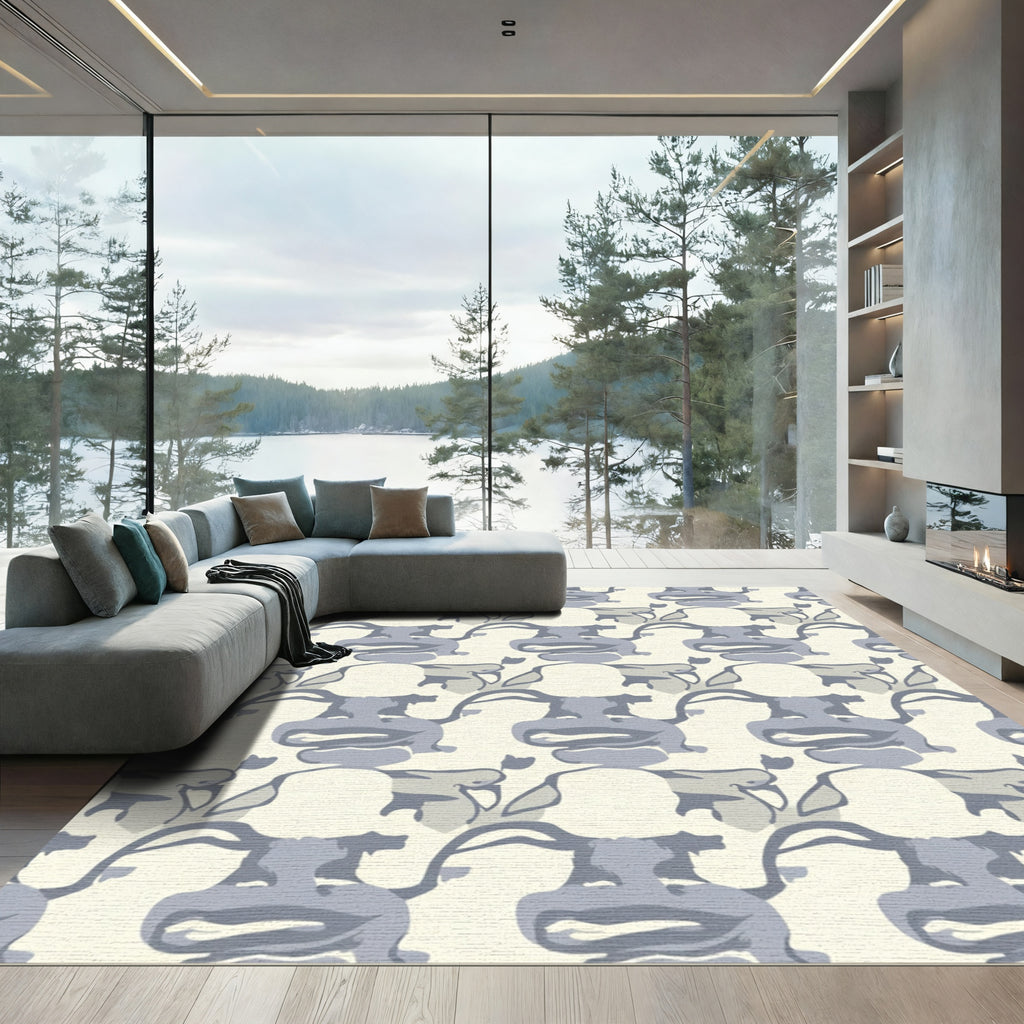 Gray Abstract Cartoonish Faces Rug
