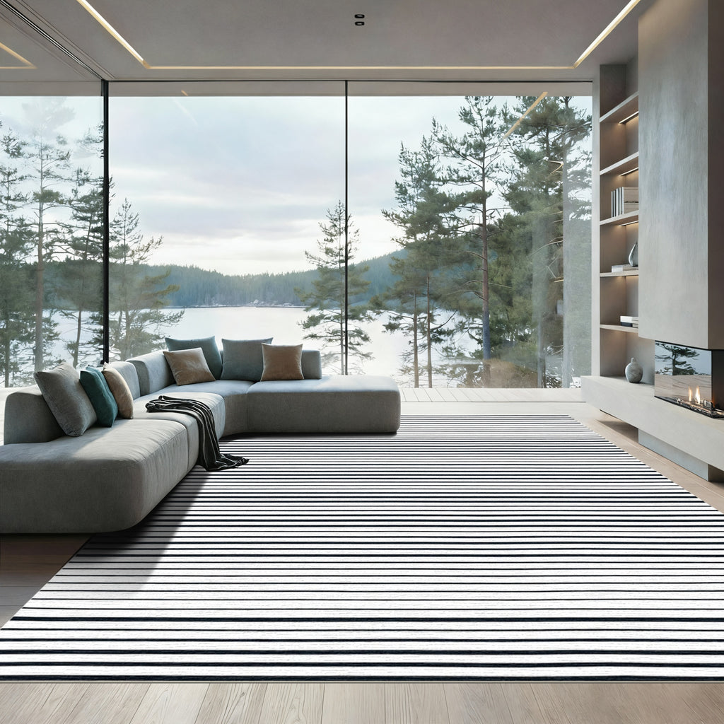 Minimalist Black Horizontal Stripe Rug