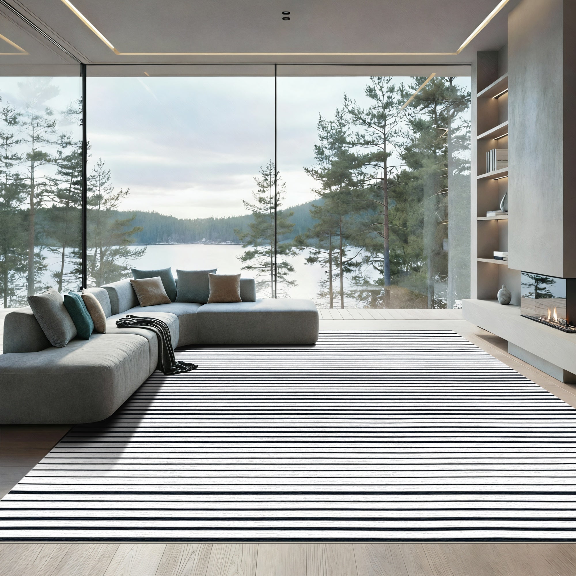 Minimalist Black Horizontal Stripe Rug