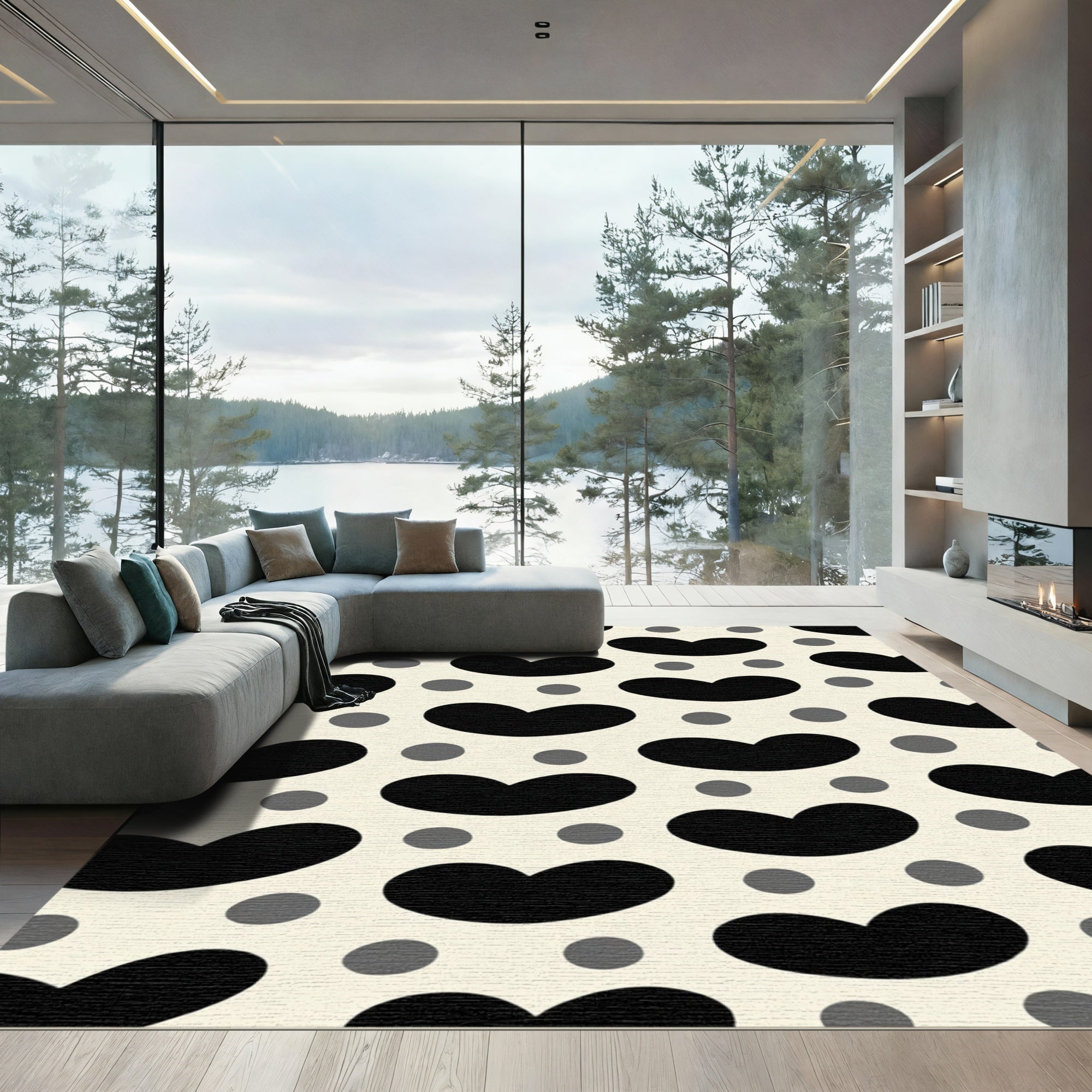 Black Gray Heart Dot Repeat Rug