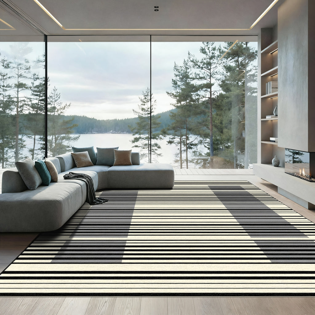 Modern Gray Barcode Stripe Rug