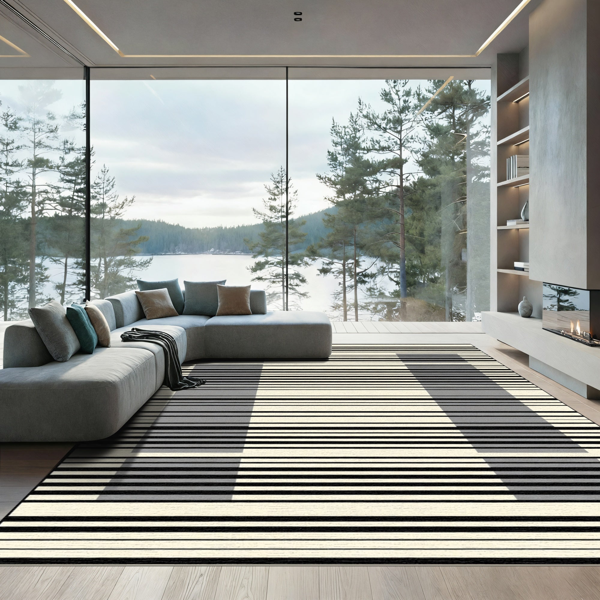 Modern Gray Barcode Stripe Rug