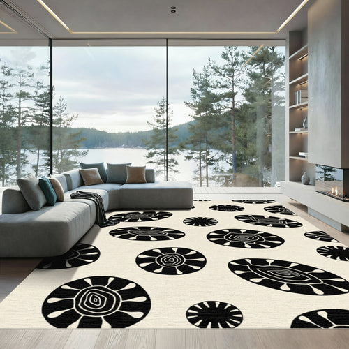 Black White Abstract Organic Rounds Rug