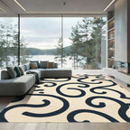 Navy Swirl Cream Ecru Flourish Background Rug