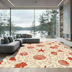 Coastal Red Seashell Starfish Swirls Rug