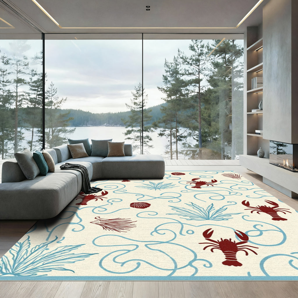 Deep Red Lobster Swirl Seaweed Rug