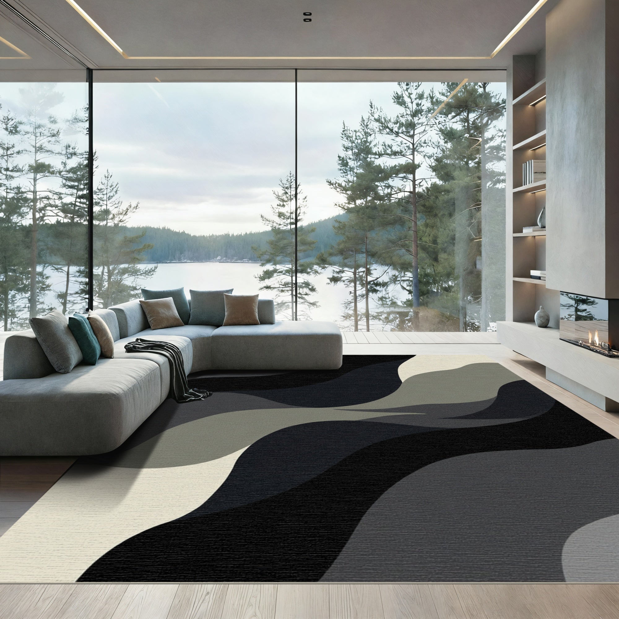 Monochromatic Abstract Wavy Rug