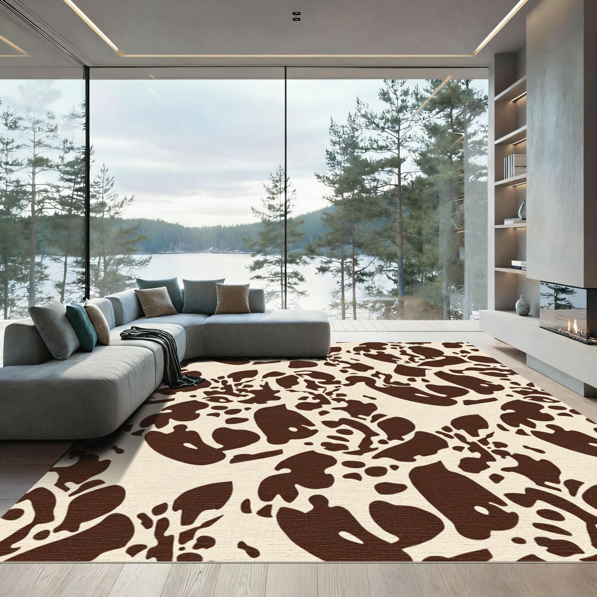 Cream Brown Organic Splatter Rug