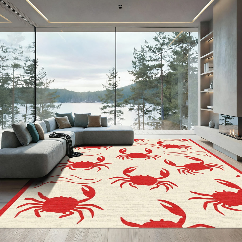 Crimson Crab Waves Scattered Rug