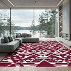 Deep Burgundy Abstract Geometric Landscape Rug